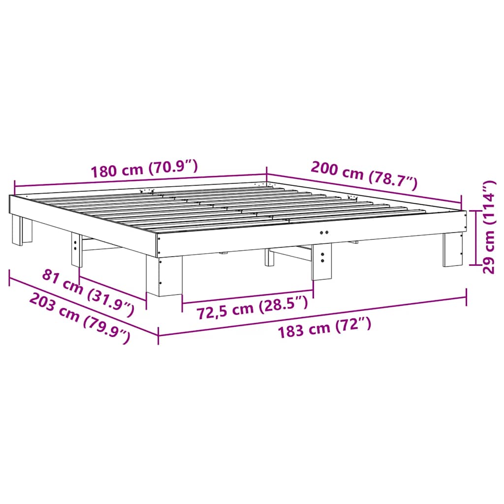 Bettgestell ohne Matratze 180x200 cm Massivholz Eiche