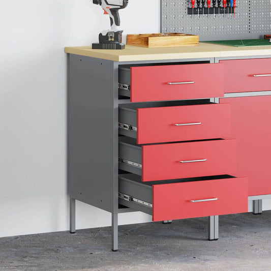 Werkbank Rot und Grau 50 x 55 x 85 cm Pulverbeschichteter Stahl