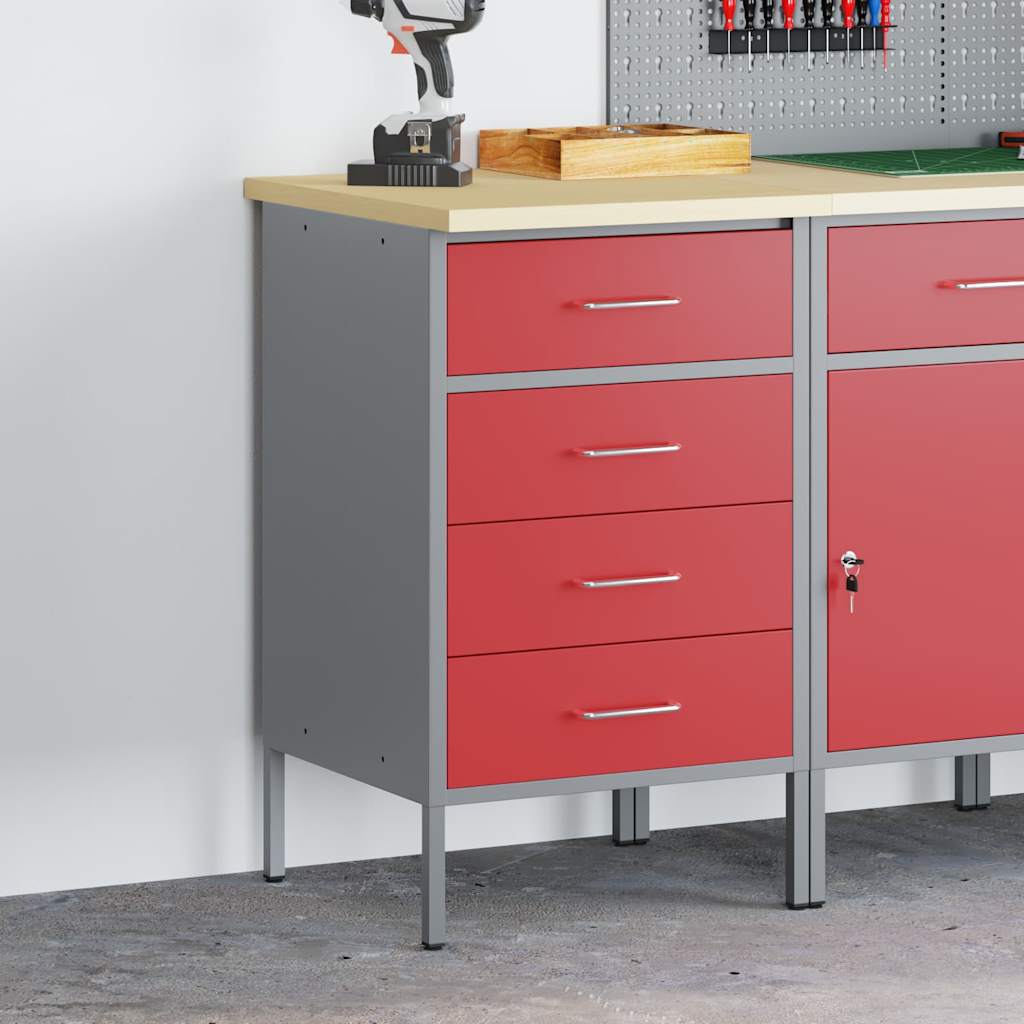Werkbank Rot und Grau 50 x 55 x 85 cm Pulverbeschichteter Stahl