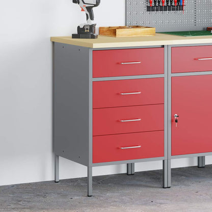 Werkbank Rot und Grau 50 x 55 x 85 cm Pulverbeschichteter Stahl
