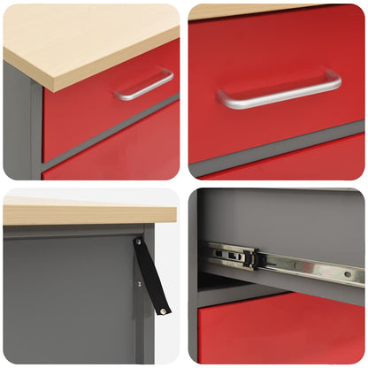 Werkbank Rot und Grau 50 x 55 x 85 cm Pulverbeschichteter Stahl