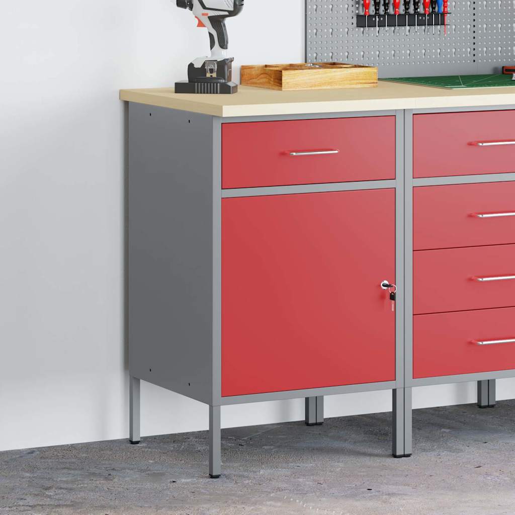 Werkbank Rot und Grau 50 x 55 x 85 cm Pulverbeschichteter Stahl