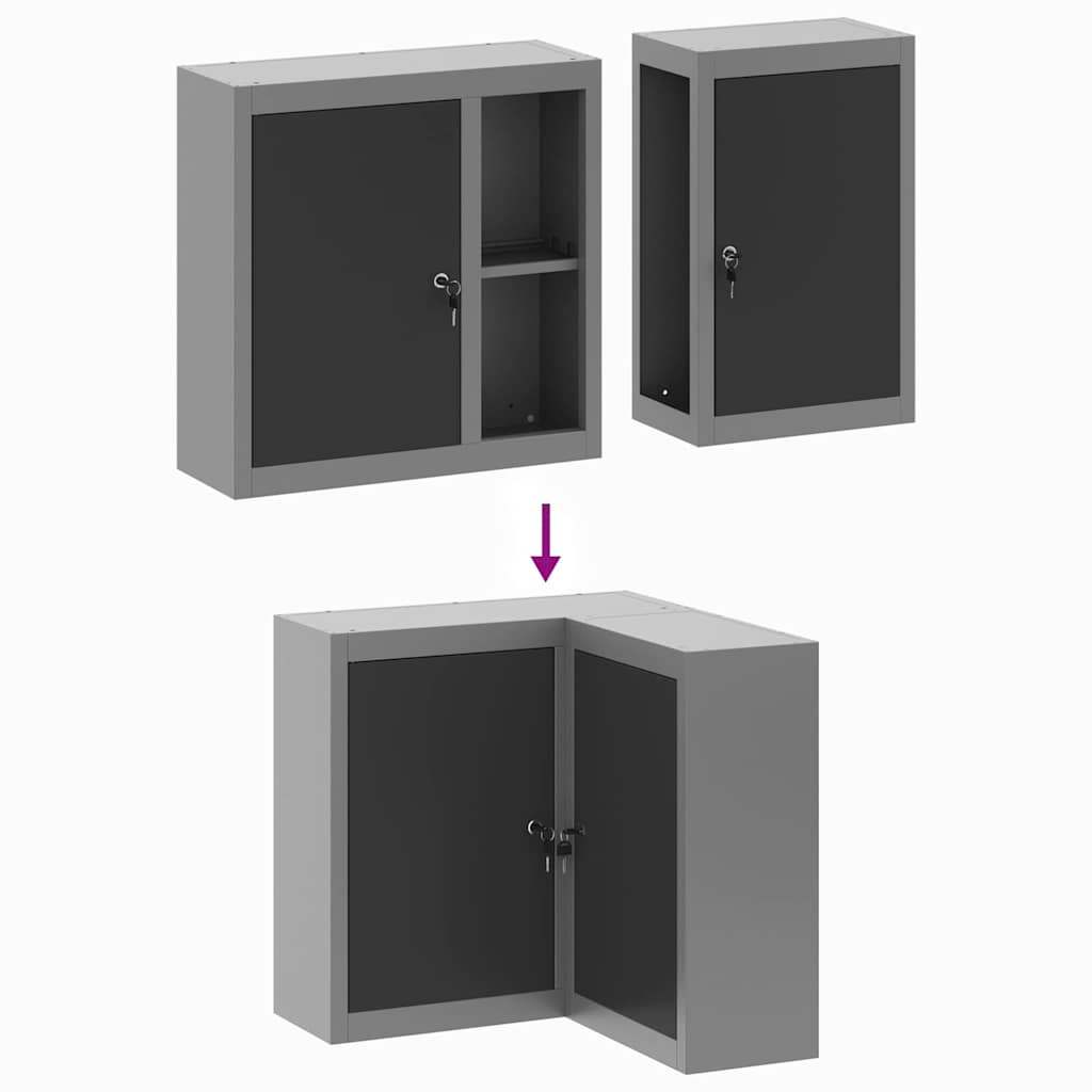 Werkzeugschrank mit Regal Schwarz und Grau 55 x 55 x 55 cm