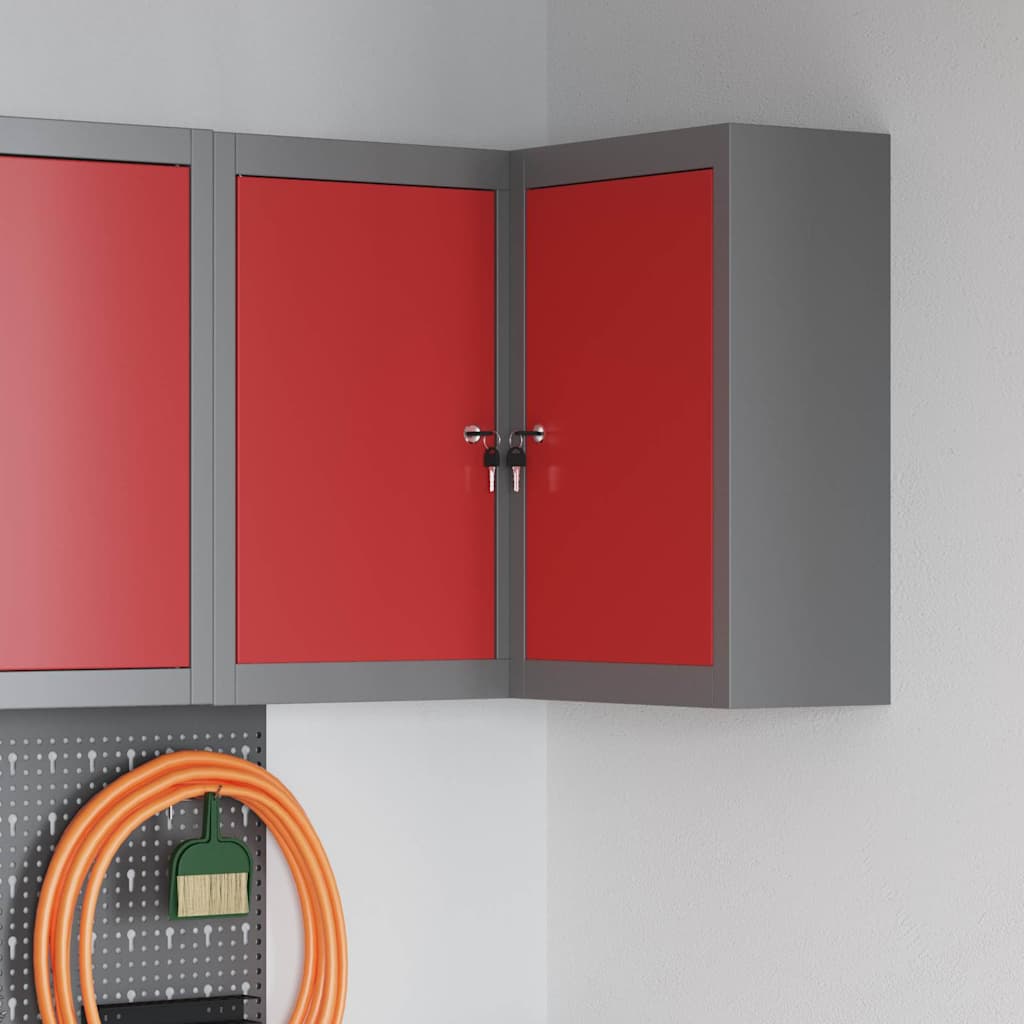 Werkzeugschrank mit Regal Rot und Grau 55 x 55 x 55 cm