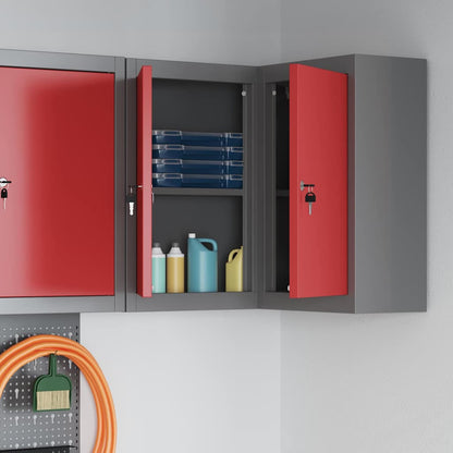 Werkzeugschrank mit Regal Rot und Grau 55 x 55 x 55 cm