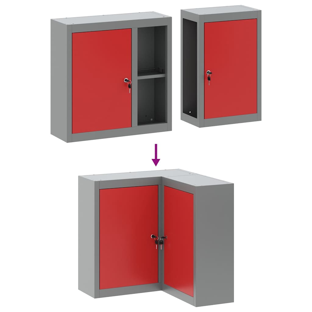 Werkzeugschrank mit Regal Rot und Grau 55 x 55 x 55 cm