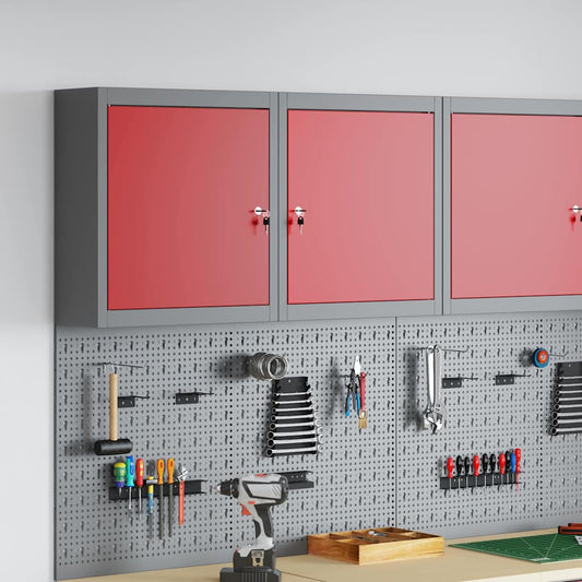 Werkzeugschrank mit Regal Rot und Grau 50 x 20 x 55 cm