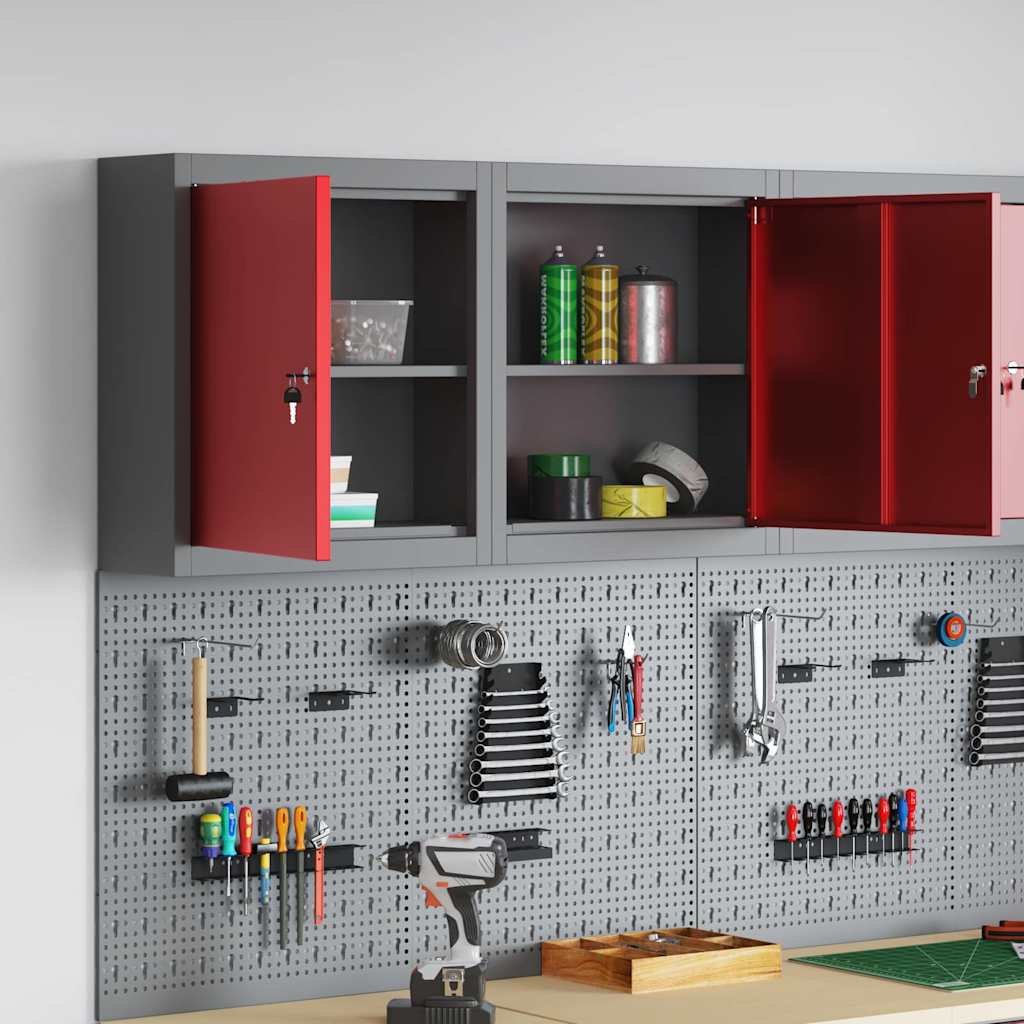 Werkzeugschrank mit Regal Rot und Grau 50 x 20 x 55 cm