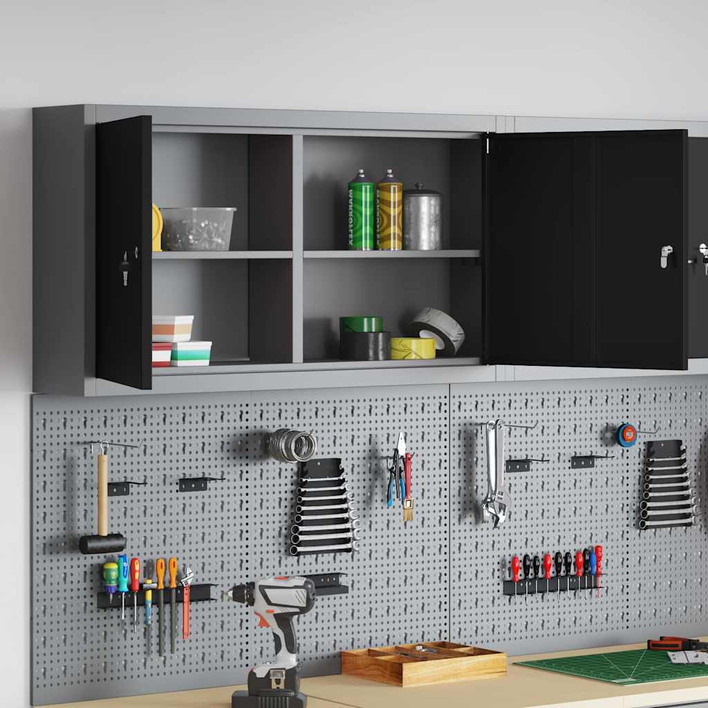 Werkzeugschrank mit Regal Schwarz und Grau 100 x 20 x 55 cm