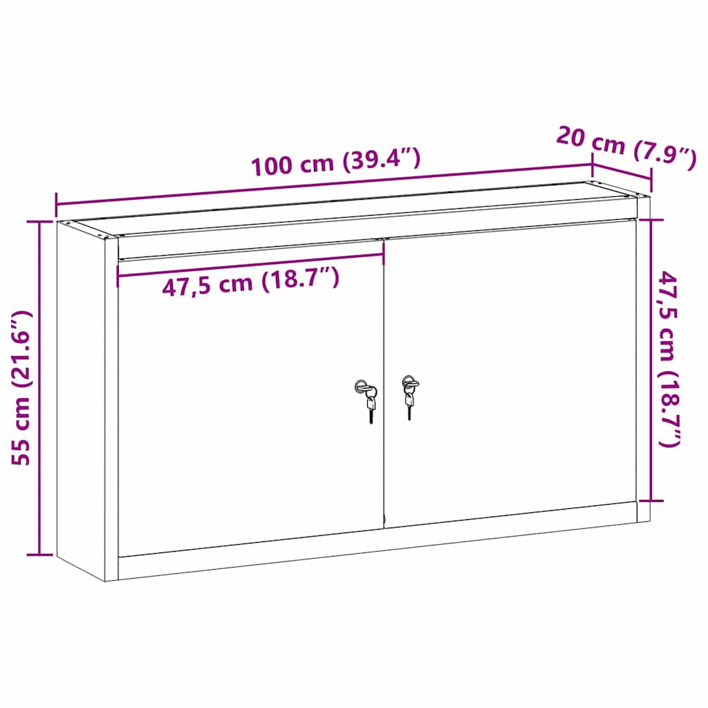 Werkzeugschrank mit Regal Schwarz und Grau 100 x 20 x 55 cm