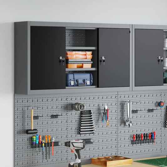 Werkzeugschrank mit Regal Schwarz und Grau 100 x 20 x 55 cm