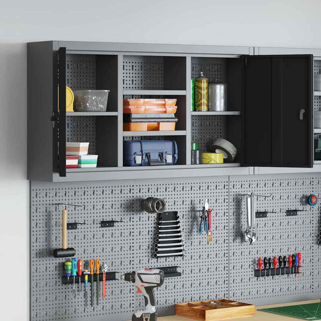 Werkzeugschrank mit Regal Schwarz und Grau 100 x 20 x 55 cm