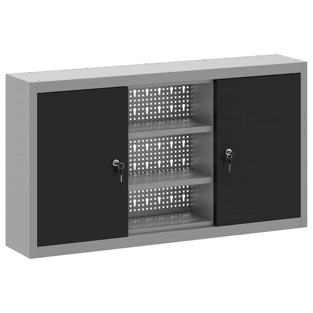 Werkzeugschrank mit Regal Schwarz und Grau 100 x 20 x 55 cm