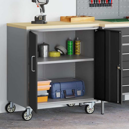 Werkbank mit Rad mit Speicher Schwarz und Grau 75 x 45 x 85 cm