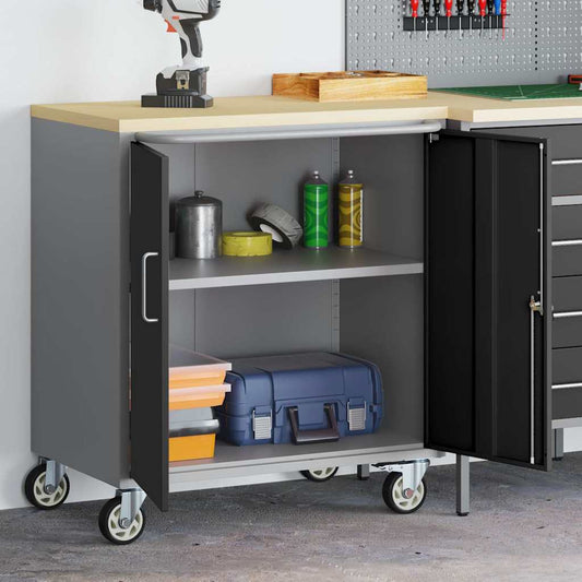 Werkbank mit Rad mit Speicher Schwarz und Grau 75 x 45 x 85 cm