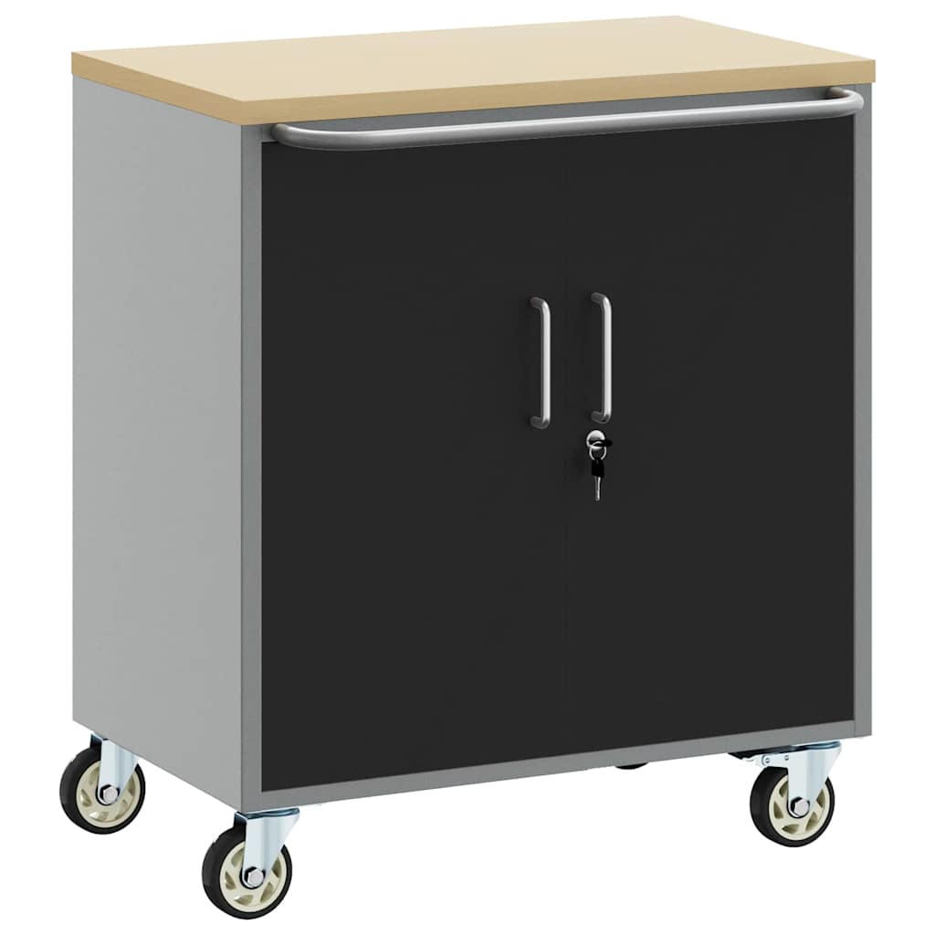 Werkbank mit Rad mit Speicher Schwarz und Grau 75 x 45 x 85 cm