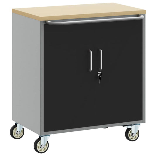 Werkbank mit Rad mit Speicher Schwarz und Grau 75 x 45 x 85 cm