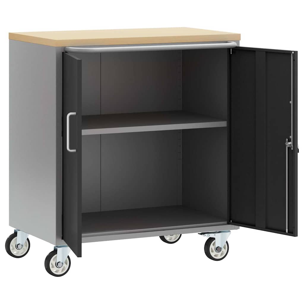 Werkbank mit Rad mit Speicher Schwarz und Grau 75 x 45 x 85 cm