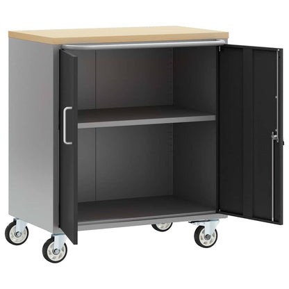 Werkbank mit Rad mit Speicher Schwarz und Grau 75 x 45 x 85 cm