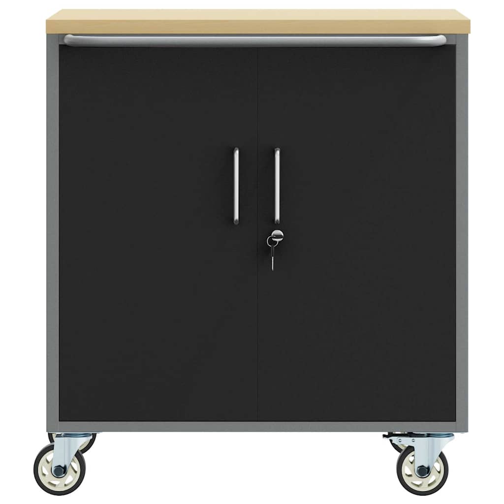 Werkbank mit Rad mit Speicher Schwarz und Grau 75 x 45 x 85 cm