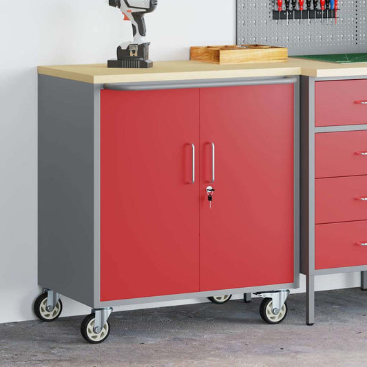 Werkbank Rot und Grau 75 x 45 x 85 cm Pulverbeschichteter Stahl
