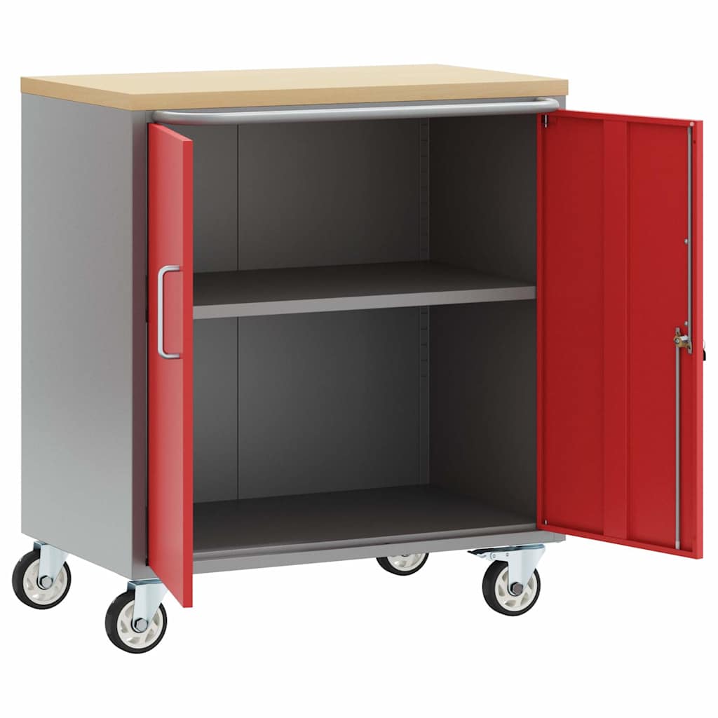 Werkbank Rot und Grau 75 x 45 x 85 cm Pulverbeschichteter Stahl