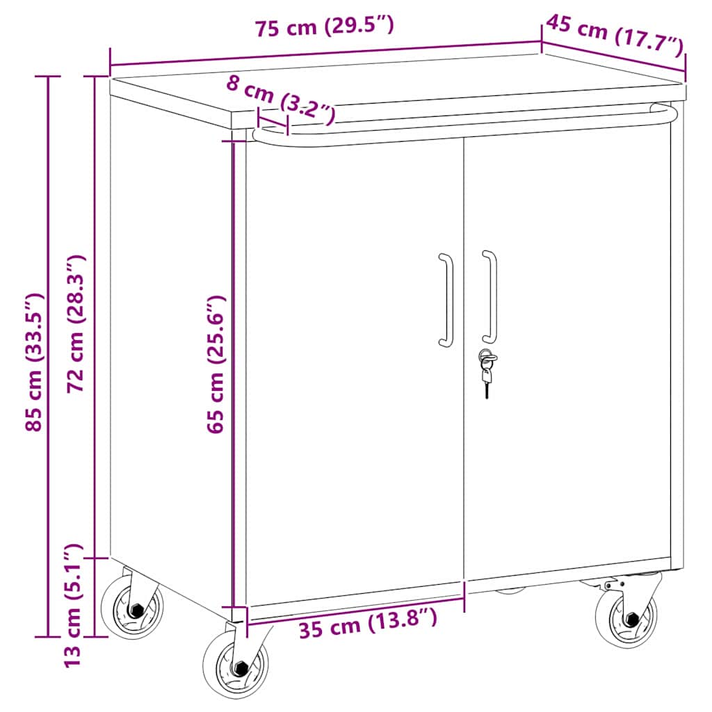 Werkbank Rot und Grau 75 x 45 x 85 cm Pulverbeschichteter Stahl