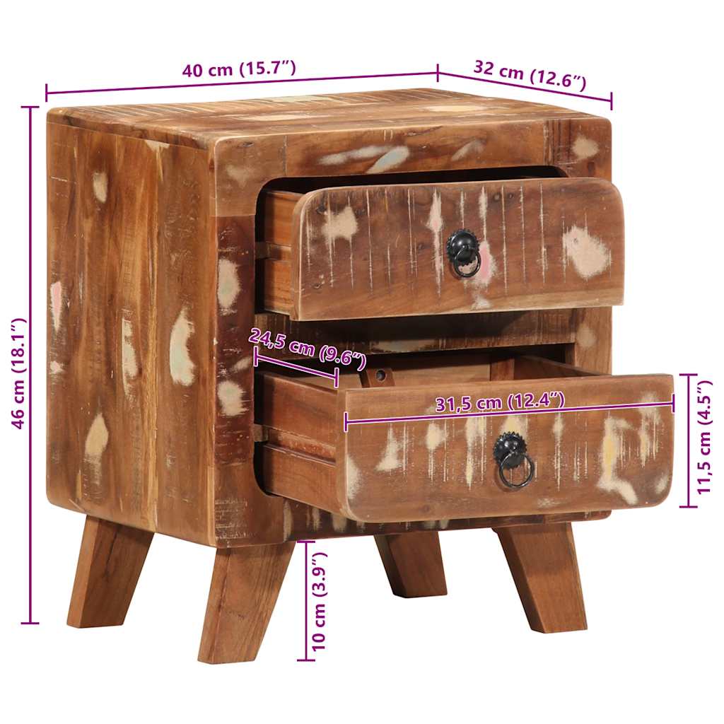 Nachttisch 2 Stk. 40x32x46 cm Altholz Massiv