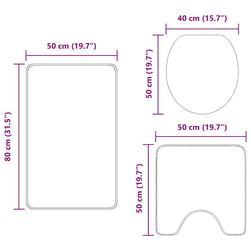 Anti-Rutsch Badematten-Set 3 pcs Dunkelgrau 50 x 50 cm PP
