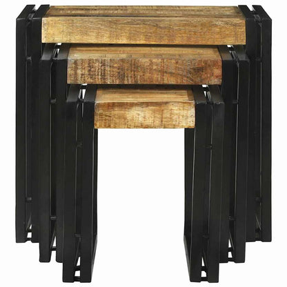 Nestingtisch 3 pcs Braun und Schwarz Raues Mango-Massivholz