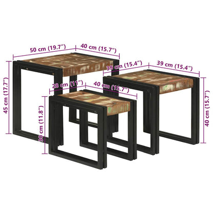 Satztische 3 pcs Braun und Schwarz Massivholz Altholz