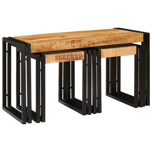 Nestingtisch 3 pcs Massives raues Mangoholz und ein Metall