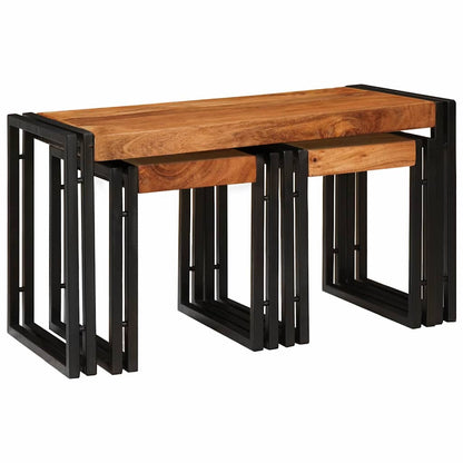 Beistelltische 3 pcs Braun und Schwarz Massivholz Akazie