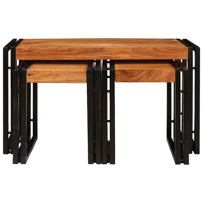 Beistelltische 3 pcs Braun und Schwarz Massivholz Akazie
