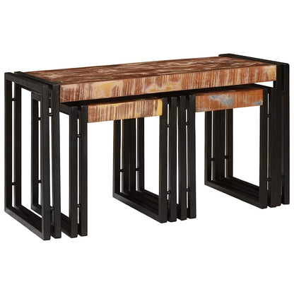 Nestingtisch 3 pcs Braun und Schwarz recyceltes Massivholz