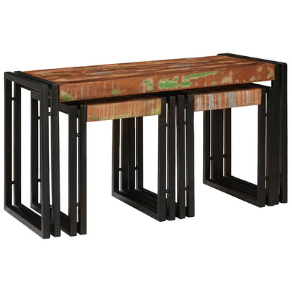 Nestingtisch 3 pcs Braun und Schwarz recyceltes Massivholz