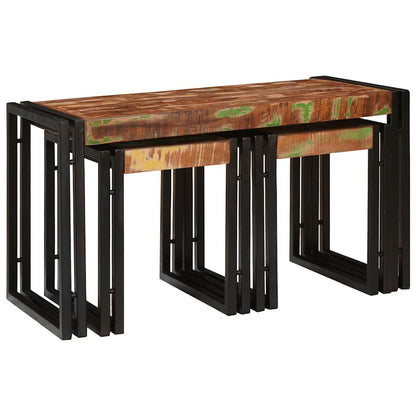 Nestingtisch 3 pcs Braun und Schwarz recyceltes Massivholz