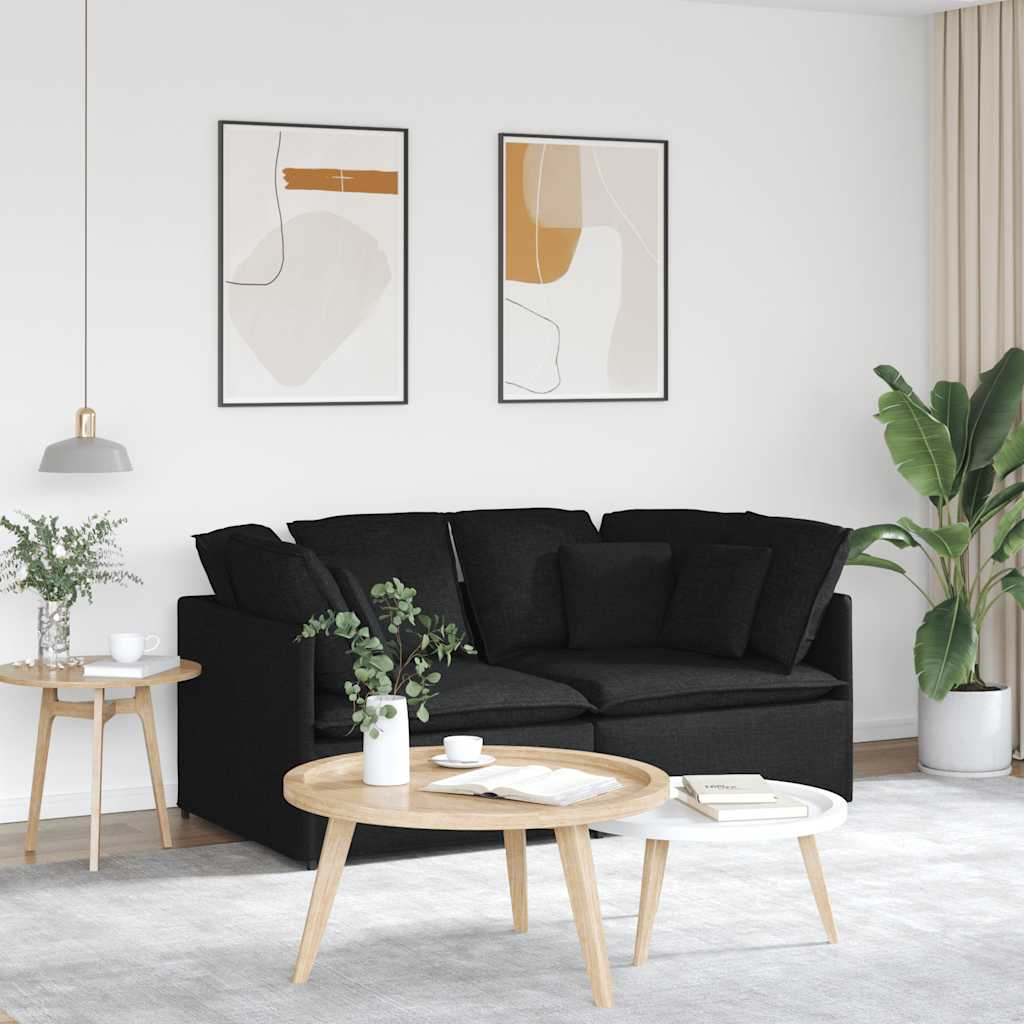Modulares Sofa mit Kissen Stoff Schwarz