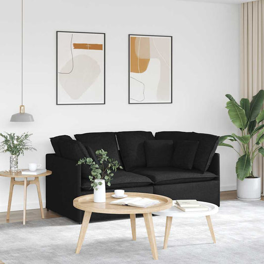 Modulares Sofa mit Kissen Stoff Schwarz