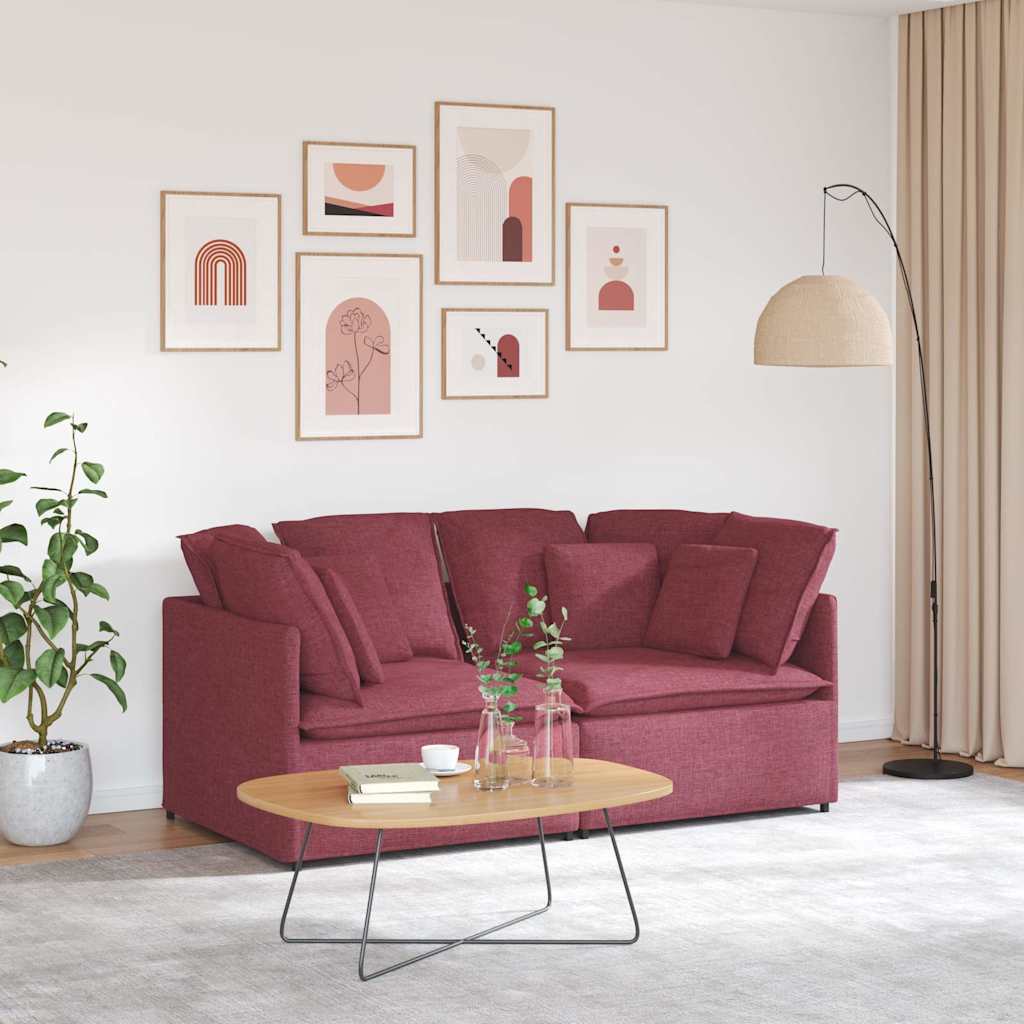 Modulares Sofa mit Kissen Stoff Weinrot
