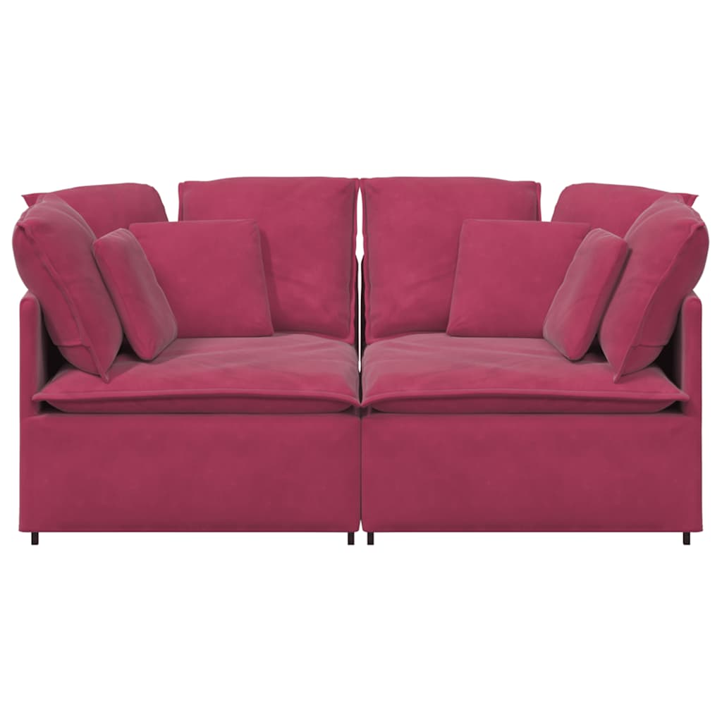 Modulares Sofa mit Kissen Samt Weinrot