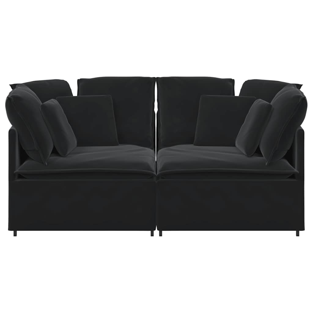 Modulares Sofa mit Kissen Samt Schwarz