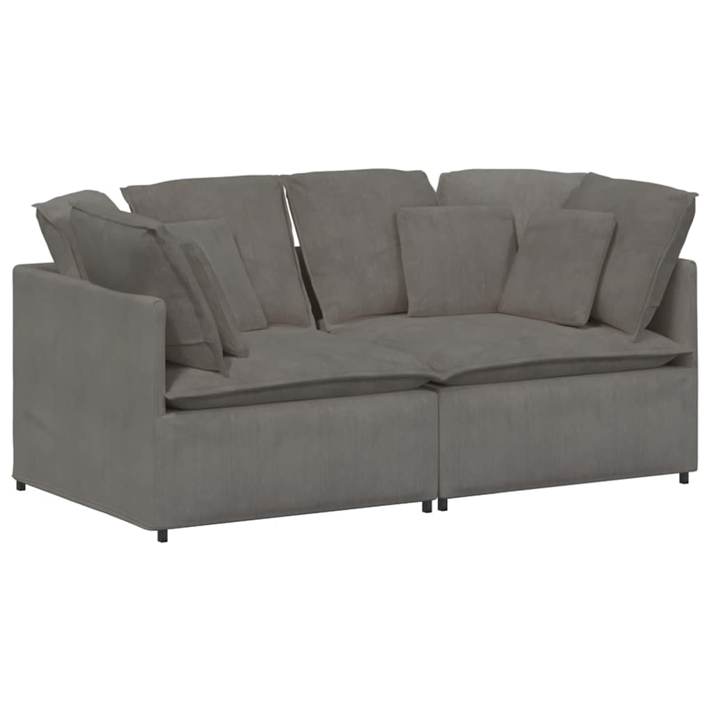 Modulares Sofa mit Kissen Cordstoff Hellgrau