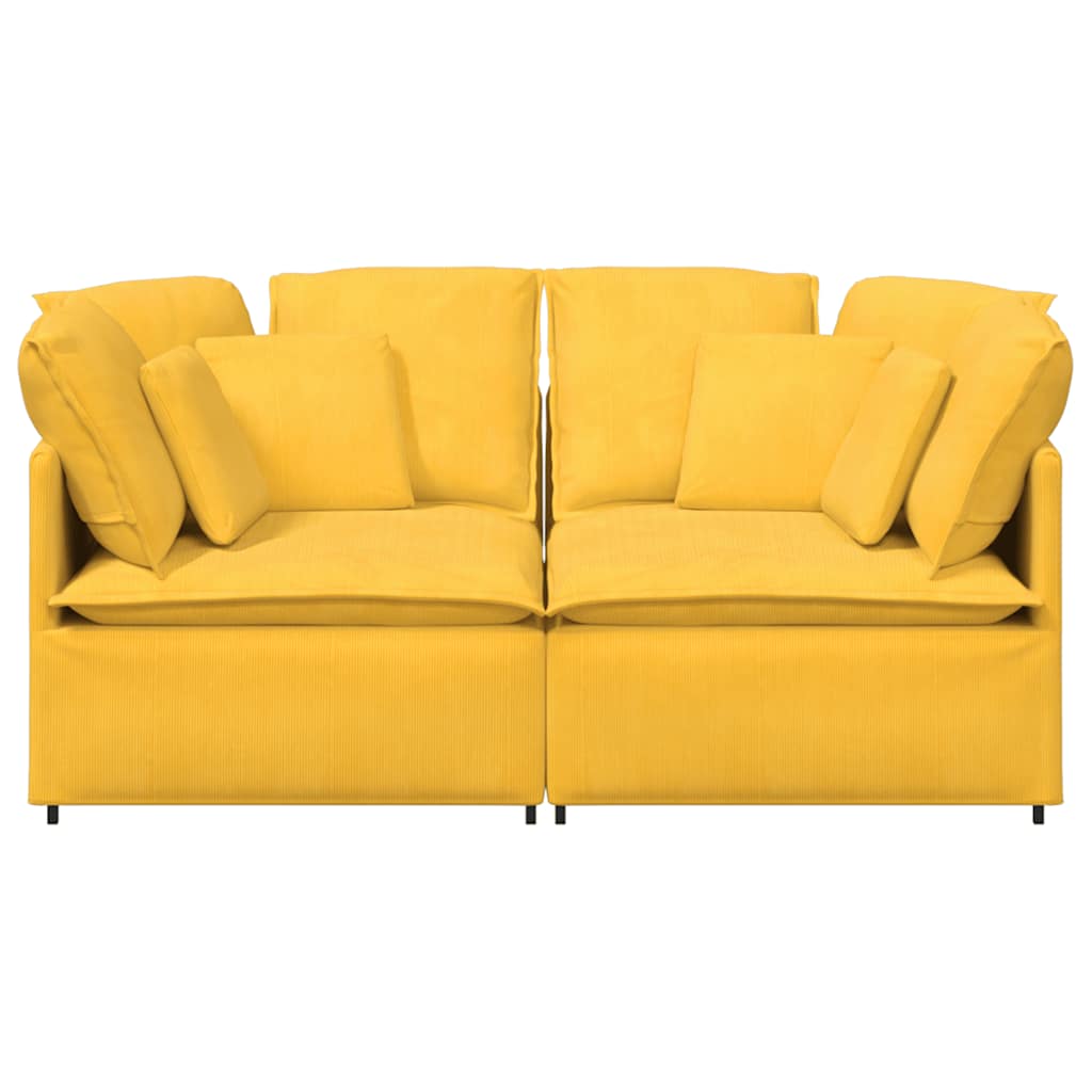 Modulares Sofa mit Kissen Cordstoff Hellgelb