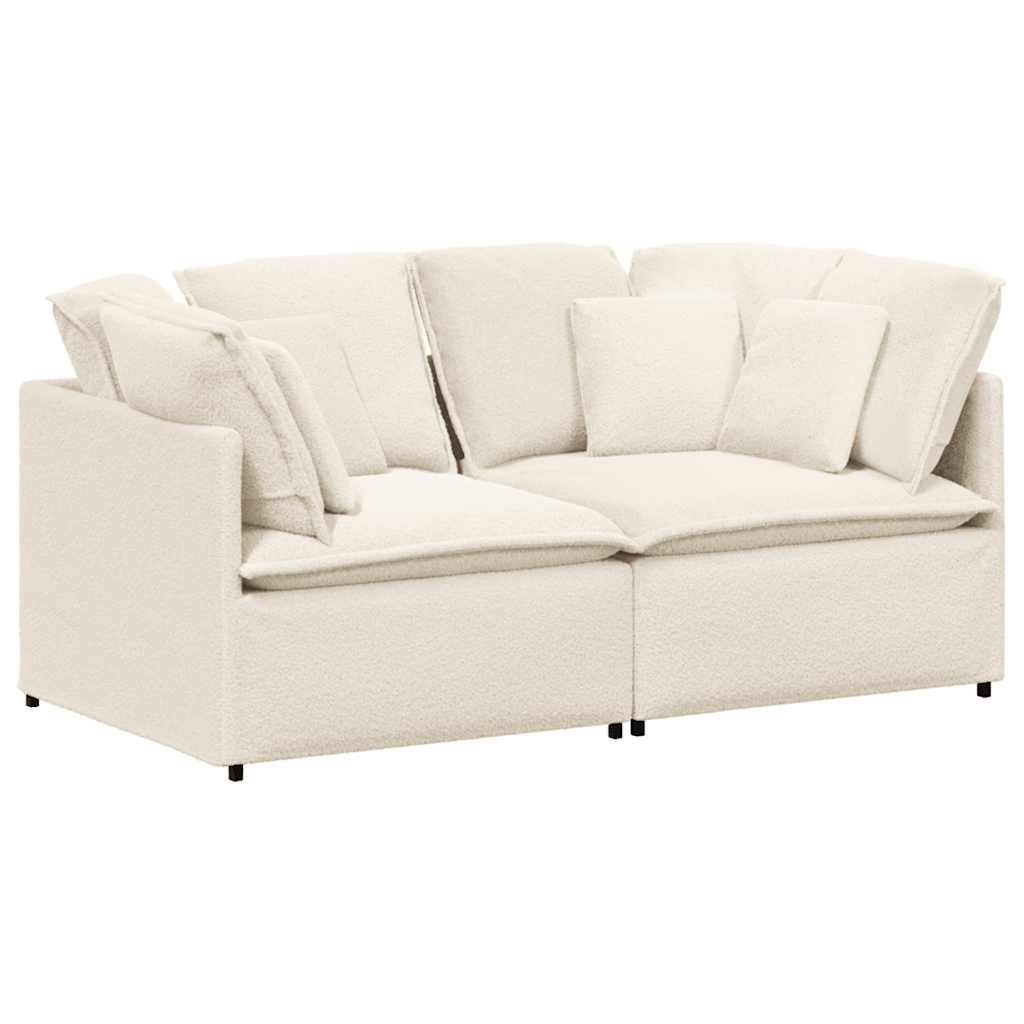 Modulares Sofa mit Kissen Stoff in Lammwolloptik Creme