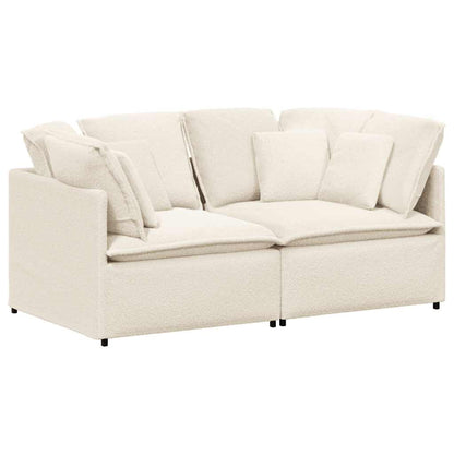 Modulares Sofa mit Kissen Stoff in Lammwolloptik Creme