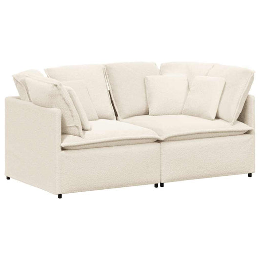 Modulares Sofa mit Kissen Stoff in Lammwolloptik Creme