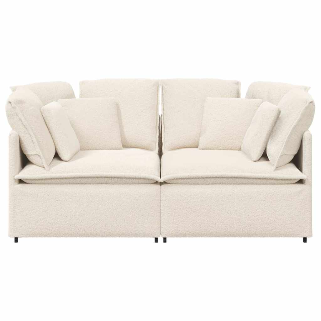 Modulares Sofa mit Kissen Stoff in Lammwolloptik Creme