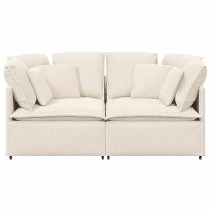 Modulares Sofa mit Kissen Stoff in Lammwolloptik Creme
