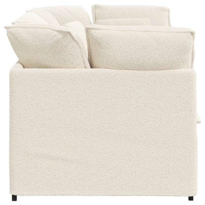 Modulares Sofa mit Kissen Stoff in Lammwolloptik Creme